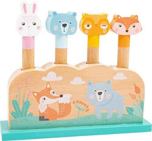 Small Foot Steckspiel Pastell, lustige Springtiere aus Holz zum Herunterdrücken und Aufspringen, ab 1 Jahr, 11474 Spielzeug, Mehrfarbig