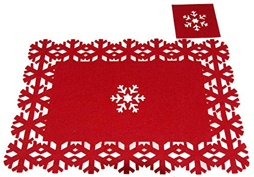 Christmas Concepts® Ensemble de napperons et sous-Verres 8 Morceaux de Feutre de Noël en Feutre Rouge - 4 Dessous-de-Plat + 4 Dessous de Verre