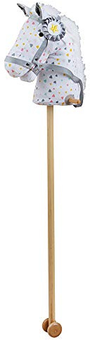 Bigjigs Toys Patterned Hobby Horse with Easy Grip Handles & Wheels - Fabric Ride On Horse, 96cm Tall Horse on a Stick, Quality Horse Toys