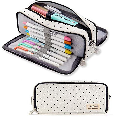 Federmäppchen Großraumtasche mit 3 Fächern Große Aufbewahrungstasche für Stifte für Jungen Mädchen Schülerinnen Schülerinnen Schreibwarenbeutel für Schul- und Bürobedarf (Schwarzer Punkt)