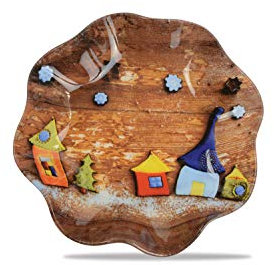 Riffelmacher & Weinberger - Glasteller Bunte Häuser, 1 Stück, verschiedene Größen, mehrfarbig, Plätzchenteller aus Glas, Servierteller, Kekse, Weihnachten, Advent, Lebkuchen, Nikolaus, St. Martin
