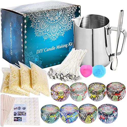 Set Regalo Kit Fai-da-Te per Candele, Cera d'api, 50 stoppini di Cera con Supporto, 8 barattoli di Latta per Candele Fai-da-Te, 123 Set di Candele profumate (DIY-4)