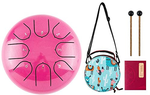 Tongue Drum 8 Noten 15,2 cm Musik-Stahltrommel Percussion Instrument mit Trommelschlägeln Tragetasche Tolles Geschenk für Anfänger Erwachsene (Rosa)