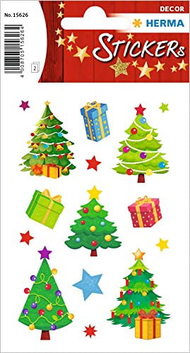 HERMA 15626 Aufkleber Christbaum klein groß, 30 Stück, Weihnachten Sticker mit Weihnachtsbaum Sterne Motiv, Kinder Etiketten für Weihnachtsdeko Geschenke Adventskalender Winter Dekoration DIY Basteln