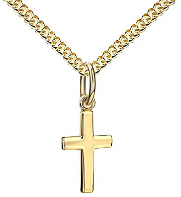 JEVELION Goldenes Kreuz Kreuz-Anhänger 585 Gold Gold-Kreuz für Damen, Herren und Kinder Ketten-Anhänger 14 Karat Mit Damenkette - Kettenlänge 70 cm.