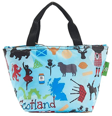 ECO CHIC Lightweight Foldable Lunch Bag | Water Resistant Insulated Cooler Bag for Work/Picnics/Hiking/Camping BBQs | Made from Recycled Plastic Bottles (Scottish Montage Blue)