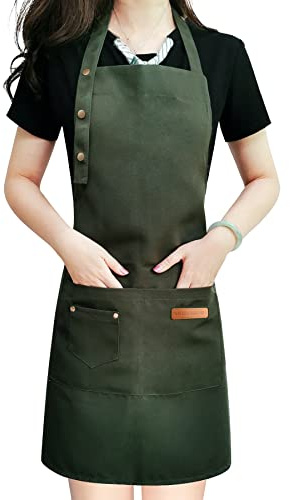 LOYGLIF Schürze für Herren und Damen, mit verstellbaren Trägern und großen Taschen, Segeltuch, Baumwolle, Kochschürzen, wasserdicht