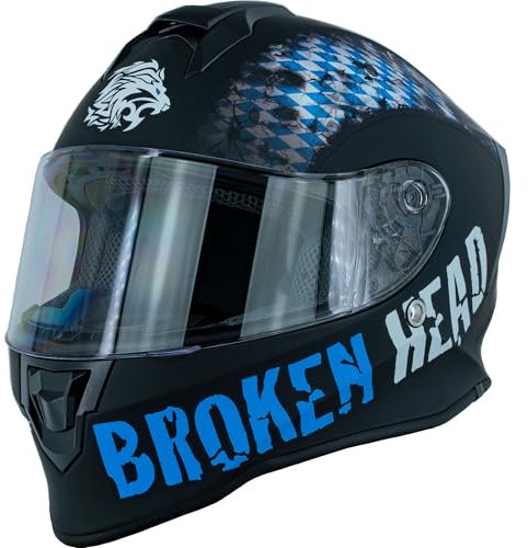 Broken Head Bavarian Patriot Integral-Helm - Sportlicher Motorradhelm - Helm mit Bayern Lifestyle Design, Blau/Schwarz (M (57-58 cm))