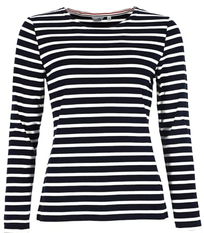 modAS Damen Shirt Streifenshirt 1/1-Arm - Ringelshirt Langarmshirt Damen Gestreift - Longsleeve Shirt mit Streifen aus Baumwolle in Graumelange/Weiß Größe 48