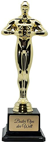Siegerfigur 'Bester Opa der Welt', Sieger-Trophäe 'Viktor' 26,5cm hoch im Filmpreis-Award Look, Siegerpokal auf Sockel, Idee für Männer und Frauen