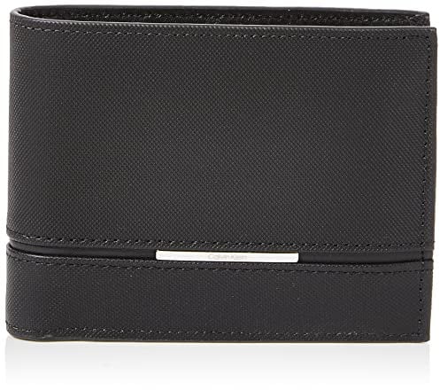 Calvin Klein Herren, Leder, Schmale Plakette, dreifach gefaltet, 10 cc, mit Münze Reisezubehör-Dreifachgefaltete Brieftasche, Ck Schwarz, Einheitsgröße