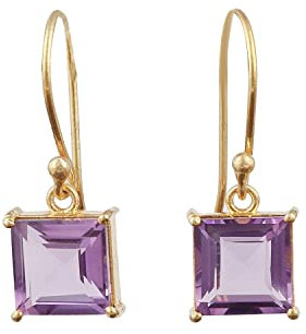 Orecchini a gancio sfaccettati con pietra preziosa ametista viola | Forma cuscino placcato oro polo gioielli in ottone | Orecchini fatti a mano per le donne | 2235) 1, 10 MM, Ottone, Peridoto