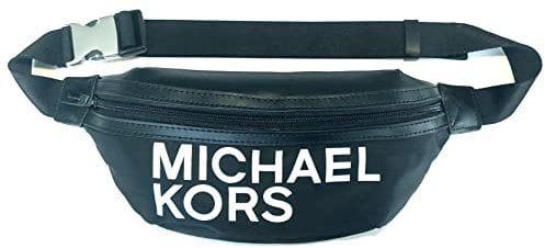 Michael Kors Women's Waist Bag Sport Fanny Pack Black Nylon White MK Logo Zip One Size