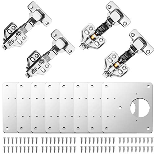 Neoteck Hinge Repair Plate Kit with 110° Soft Close Cabinet Inset and Screws for Furniture Drawer Window (8 Repair Plates+4 Hinge+72Screws)