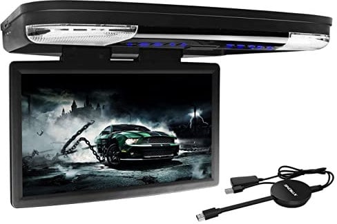 XTRONS 15.6Car Overhead DVD Player, Ultra-thin Auto Roof Flip Down Monitor Support 180° Wide Screen 1080P HD Digital HDMI Port for Coach Van, 1PCS Wireless Dongle Included