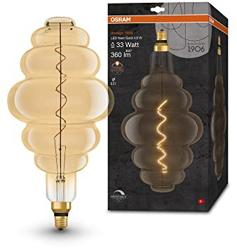 Osram Vintage 1906 LED-Lampe mit Gold-Tönung, 4,8W, 360lm, Bienenstock-Form mit 200mm Durchmesser & E27-Sockel, warmweiße Lichtfarbe, dimmbares Filament, bis zu 15.000 Stunden Lebensdauer