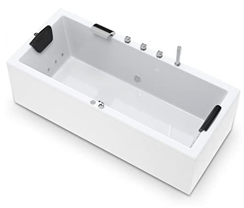 AQUADE Whirlpool Badewanne Wolfsburg Basic XL 200x90 cm mit LED Whirlpool Beleuchtung & Badekissen für Badewanne Whirlpool/Badewanne Komplett Set