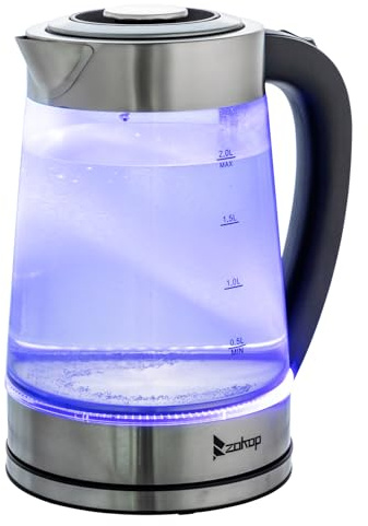 Glass Electric Kettle with Light- 2.0L 2200W 220V Fast-boiling Water Heater w/Auto Shut-off, Boil Dry and Overheat protection