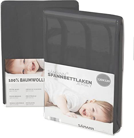 Sämann Jersey Spannbettlaken Spannbetttuch für Laufgitter 120x120 cm, Baumwolle anthrazit