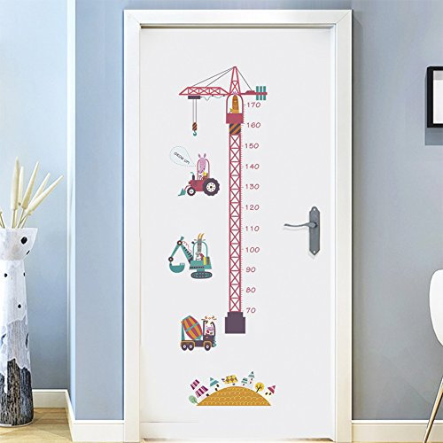 fanquare Höhendiagramm mit Bauwagen Kran Tiere Wandtattoo für Kinder dekorative abnehmbare DIY Vinyl Wandaufkleber mit 70-170cm Lineal Kinderzimmer, Kinderzimmer, Spielzimmer Wandbild