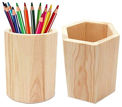 Porte Crayons en Bois, 2 Pièces Pot à Crayons Porte-Stylos En Bois, Pot à Crayons Rond En Bois, Porte-Stylo En Bambou pour L'écolele Bureau et la Maison, Accessoire et Cadeau de Bureau