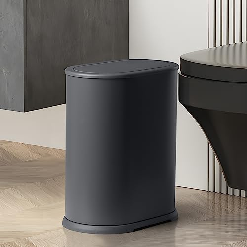 Anzoymx Edelstahl Badezimmer Mülleimer mit Deckel 1,6 Gallonen Kleiner Mülleimer mit Pop-Up-Deckel Hundesicher Schmaler Abfalleimer Set für Schlafzimmer, Wohnzimmer, WC, Büro, Wohnmobil (grau)