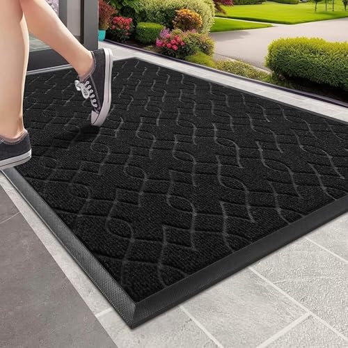 Yimobra Fussmatte Aussen, Waschbar Wetterfest, 120 x 81 cm, Robuste und Wasserabsorbierende, Schmutzresistente Fußmatten, Mit Rutschfester Rückseite Fußmatte Gummi, Schwarz