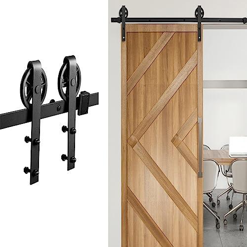 Yakimz 183cm (6FT) Schiebetürbeschlag Set, Schiebetürsystem, Laufschiene Hängeschiene aus Kohlenstoffstahl mit Laufrollen und Schiene für Schiebetür Hängeschiene, Big Wheel