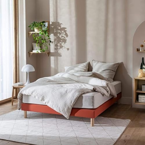 Cache-sommier 160x200 Rouge Terracotta – 100% Coton Jersey Extensible – Doux, Résistant, Facile à Installer – Oeko-TEX – pour sommier de 15 à 30 cm