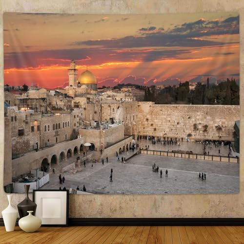 Westernwand Jerusalem City Tapisserie Kotel Sukkah Decor West Wailing Wandteppich für Schlafzimmer Wohnheim Büro Decke Zimmer Wandkunst Judentum Event Deocr Wandbehang Steinwand Decke Poster 152,4 x