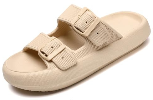 Waysoland Cozyslides Original Damen Herren,Wolkenschuhe Damen Sandalen Wolken mit Verstellbaren Schnallen Rutschfest Schnell Trocknend Super Bequeme Dicke Sohle Airfoot(khaki,39/40 EU)