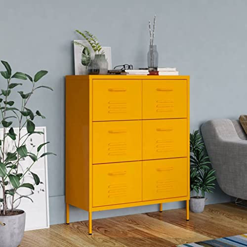 MNISDFL Mehrzweckschrank Sideboard Küche Beistellschrank Schubladenschrank Senfgelb 80x35x101,5 cm Stahl