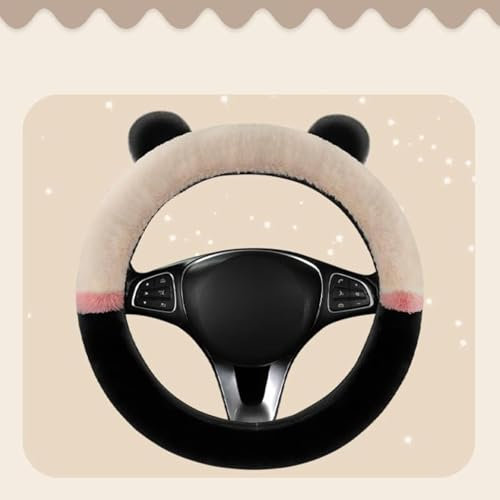 Flauschige Winter-Auto-Lenkradbezüge für Damen, weich, warm, Plüsch, niedlich, Auto-Innenzubehör für Fahrzeug, universal, rutschfest, flauschig, Standardgröße 34-39cm (Beige)