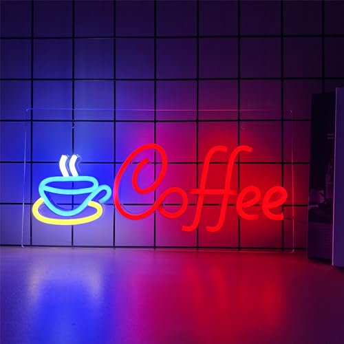 Coffee Shop Neon Sign - Red and White Bright LED Neon Light Wall Decor for Café, Water Bar, Hotel, Restaurant, Dining Hall, USB Powered Coffee Sign for Wall with Easy Installtion, 16.5 * 8.7''