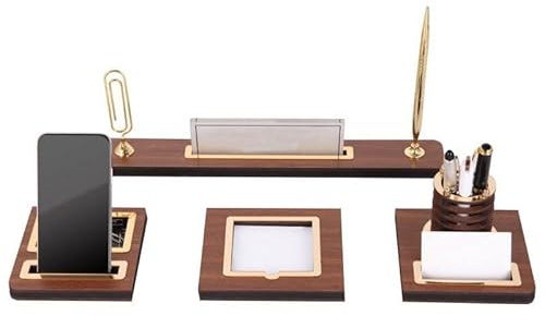 Benutzerdefinierte hölzerne Schreibtisch-Namensschild mit Stift, Kartenhalter und Büroklammer, neue Job-Geschenk, Büro-Schreibtisch-Accessoires, Schreibtisch-Organizer-Set, Telefon-Stand