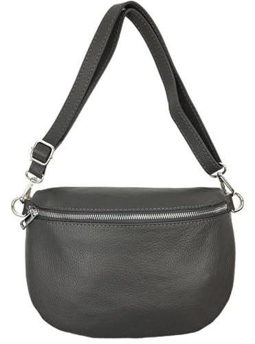 Sa-Lucca Fashion Damen Bauchtasche Bodybag echt Leder 28 x 20 x 7 cm Reißverschluss/Funktionselemente silberfarbig (dunkelgrau)