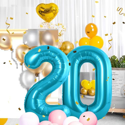 Zahlen luftballon 20 jahre | Blau Folienballon-4020 Geburtstagsdeko -20 Ballon Zahl Deko zum Geburtstag fliegt mit Helium 20.Geburtstag für Männer Frauen 20.Geburtstagsparty Jubiläum