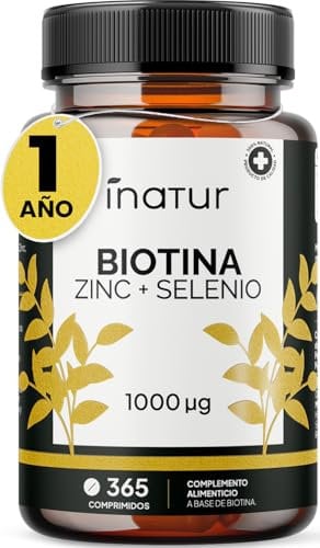 Biotina con Zinc y Selenio - 365 Comprimidos (Suministro para 1 Año) | Biotina para el Cabello, Piel, Uñas y Metabolismo | Suplemento de Alta Potencia, Vegano, Sin Lactosa, Sin OGM