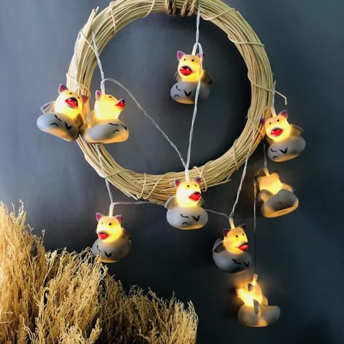 Riaxuebiy Graue Fledermaus Ente Lichterketten Fledermausente Laternen Dekoratives Bemalte Ente Nachtlicht Lichterkette für Halloween Kinderzimmer Dekoration (Batteriebetriebene)