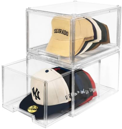 SCAVATA Hut-Organizer, stapelbare, transparente Baseballkappen-Halter, Box mit Schubladen für Hüte, Snapback-Kappen-Aufbewahrung, Hutablage, transparent, 2 Stück