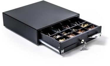 Mestronic KAM-330 Touch Kassenschublade schwarz - manuelle Push Öffnung, 8 große Münzfächer und 4 Scheinfächer mit Geldklammer