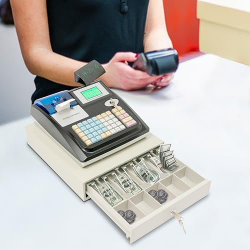 Elektronische Kasse Registrierkasse mit LED Display, 48 Tasten Digitale LED Elektronische Registrierkasse, Einzelhandel Kassensystem Solide Kassenschublade Von 40W, Englische Version, Nur englisch