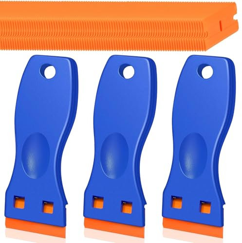 Benaewa 3 Pcs Plastic Scraper with 100 Plastic Razor Blades, Non Scratch Razor Tool for Cleaning Labels and Decals