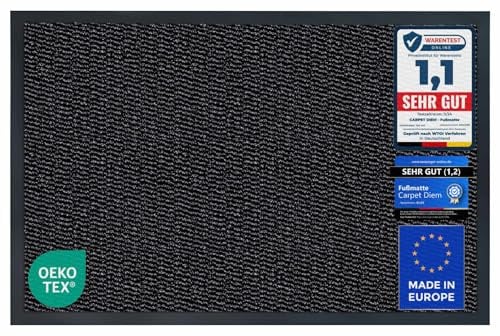 Carpet Diem Fußmatte Anthrazit-Schwarz, 80x120 cm, Schmutzfangmatte | Fußmatte Eingangsbereich, Innen & außen, rutschfeste Türmatte, Schmutzfang Teppich für Haustür, Fußabtreter Qualität aus EU