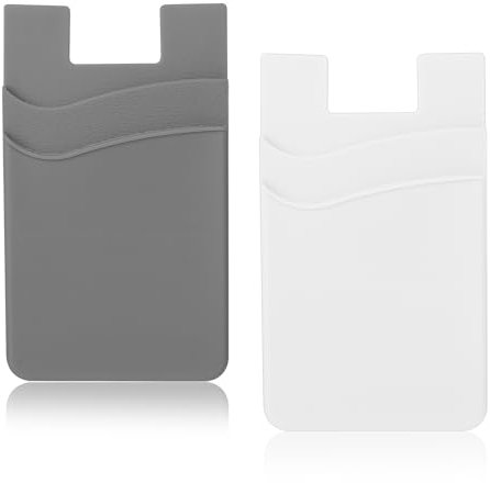 Silicone Sticky Credit Card Holder for Cell Phone - 2Pack Holder, Double Pocket Compatible with Most Cell Phones (Dark Gray, White)