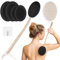 URAQT Back Cream Applicator, 7 Pack Black Lotion Applicator for Back, Long Wooden Handle Back Applicator with 4 Pads, Bath Brush and Hook 2 in 1 Body Brush Scrubber for Self Application and Shower