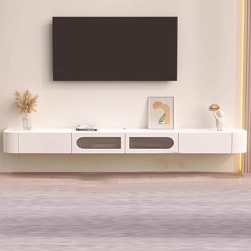 SZKTHD Meuble TV Suspendu Meuble TV Mural De Salon Banc TV Flottant avec Tiroirs Matériau Bois D'hévéa(Blanc,300CM/118.1IN)