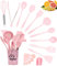 18 Piezas Utensilios Cocina de Silicona, Resistente al Calor Antiadherente, Juego de Utensilios de Cocina de Silicona,Apto para lavavajillas,Accesorios cocina,Juego de cubiertos con cubo(Rosa)