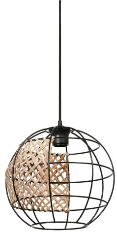 LEDVANCE Decor Cage Globe Pendelleuchte im Industrial Style, schwarz/braun, Käfig-Gehäuse aus Metall und Rattan, E27 Fassung, 300 mm Durchmesser, einfache Montage, Leuchtmittel nicht inkludiert
