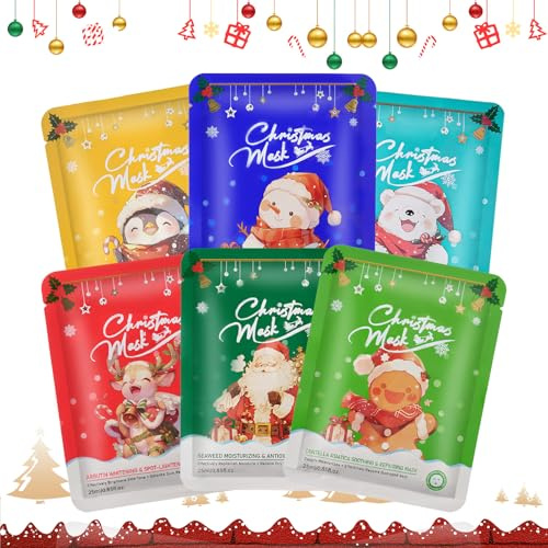 Gesichtsmaske Weihnachten, Feuchtigkeitsmaske Gesicht, Kollagen Maske Gesicht, Korean Collagen Maske, Adventskalender Skin Care, Gesichtsmasken Set, Weihnachtsgeschenke für Frauen, 6Pcs